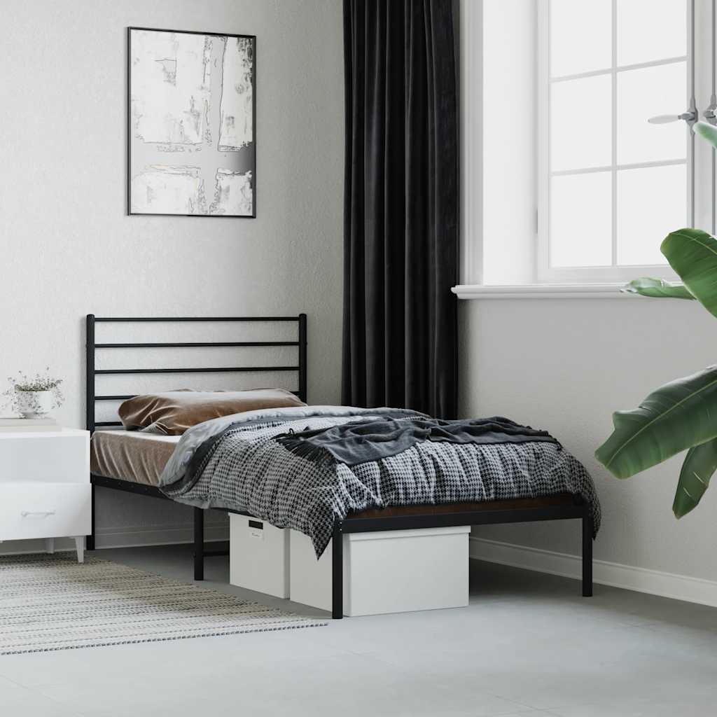 Sängram med huvudgavel metall svart 90x200 cm