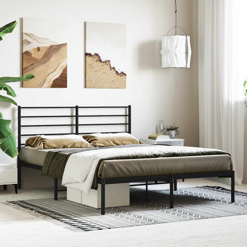 Sängram med huvudgavel metall svart 160x200 cm