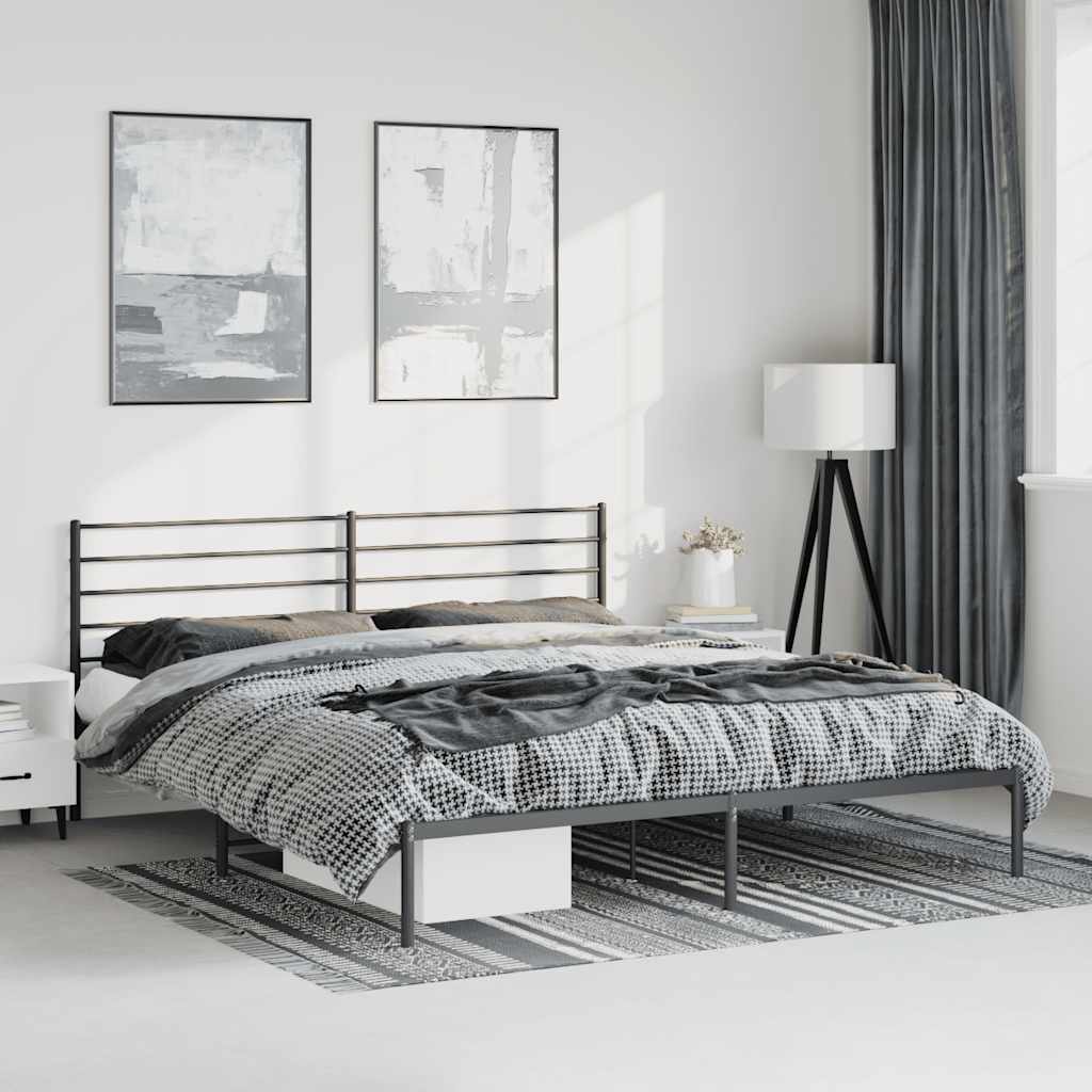 Sängram med huvudgavel metall svart 183x213 cm
