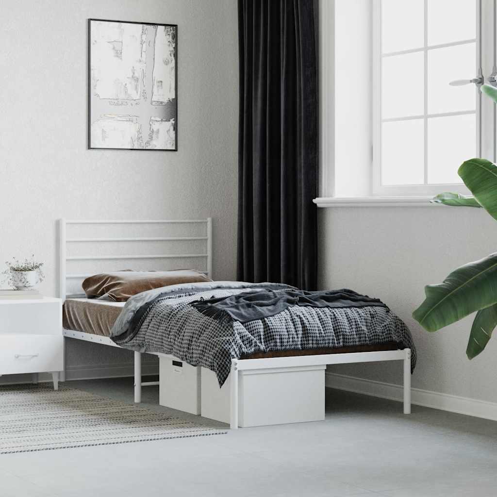 Sängram med huvudgavel metall vit 90x200 cm