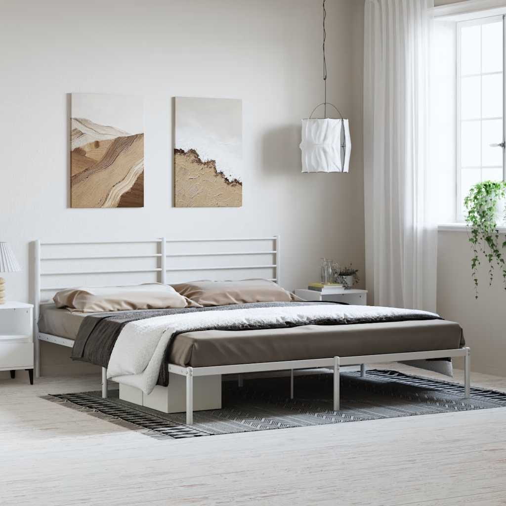 Sängram med huvudgavel metall vit 193x203 cm