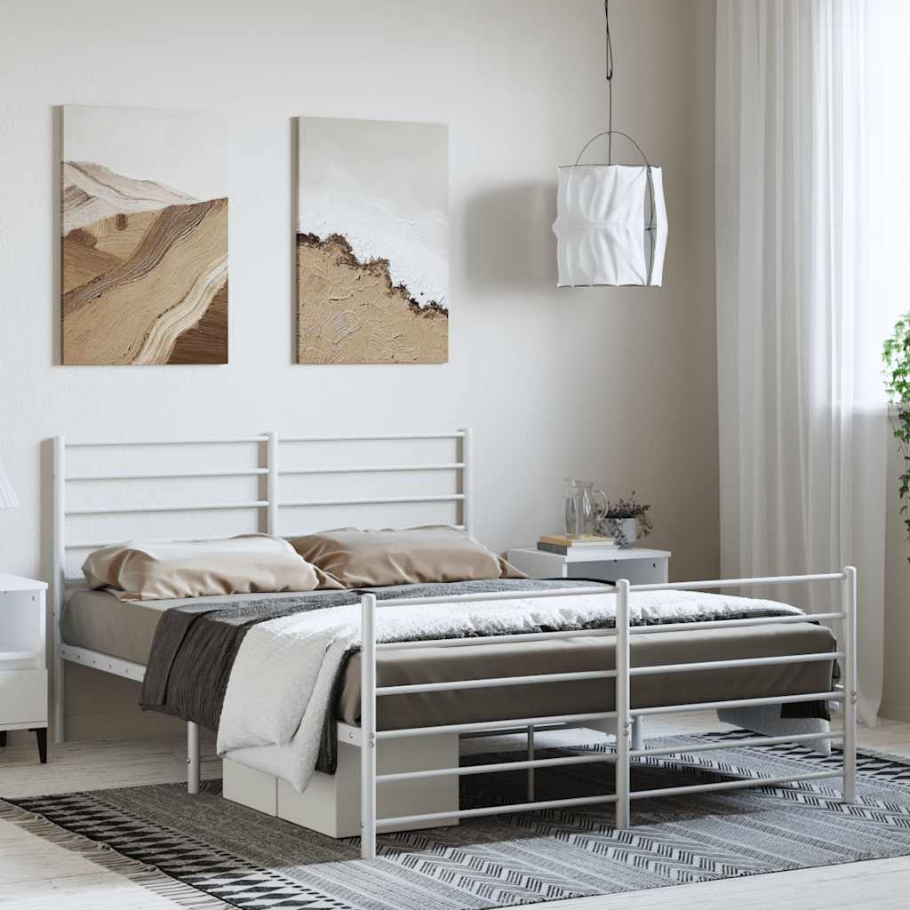 Sängram med huvudgavel och fotgavel vit metall 150x200 cm