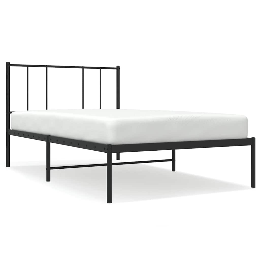 Sängram med huvudgavel metall svart 90x190 cm