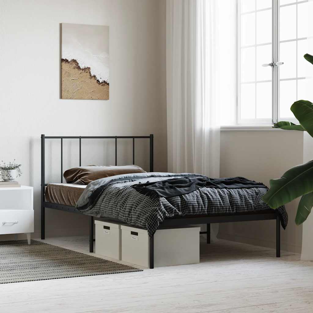 Sängram med huvudgavel metall svart 90x190 cm