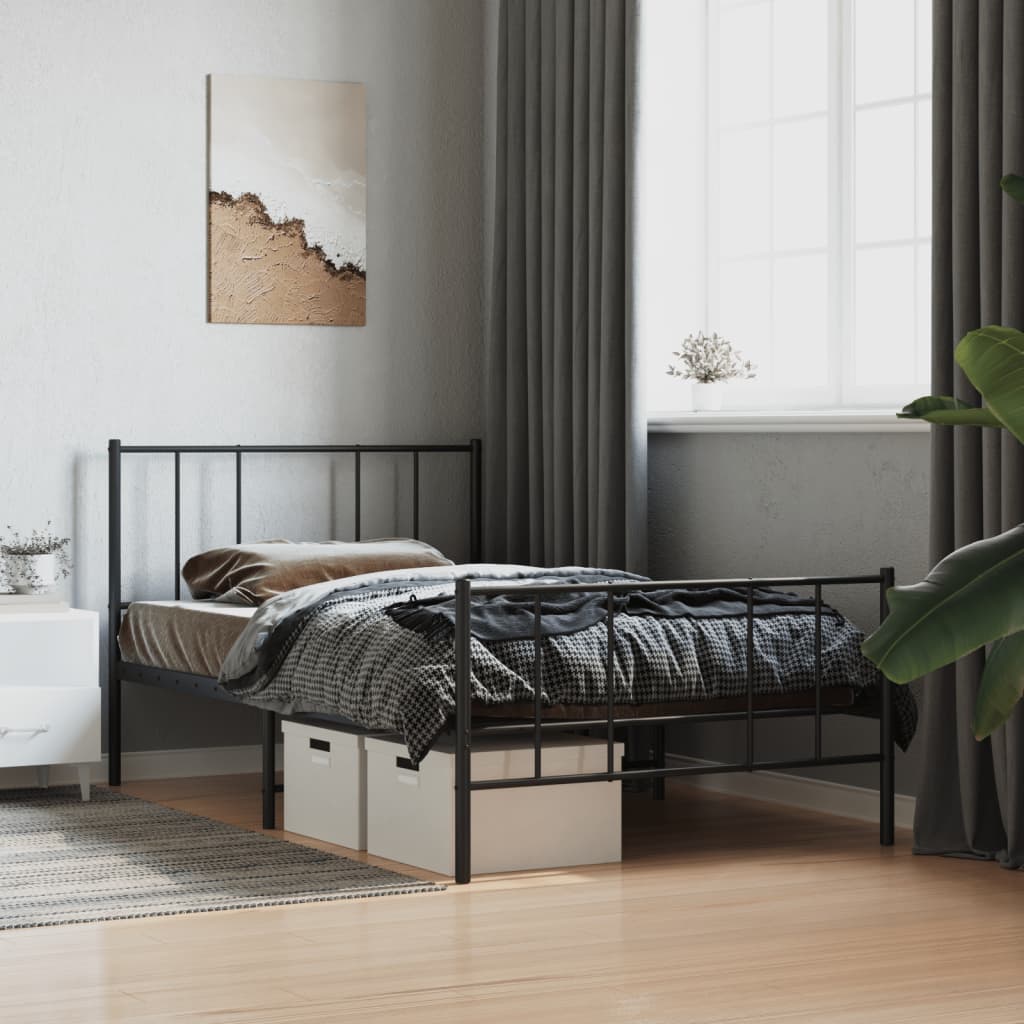 Sängram med huvudgavel och fotgavel svart metall 100x200 cm