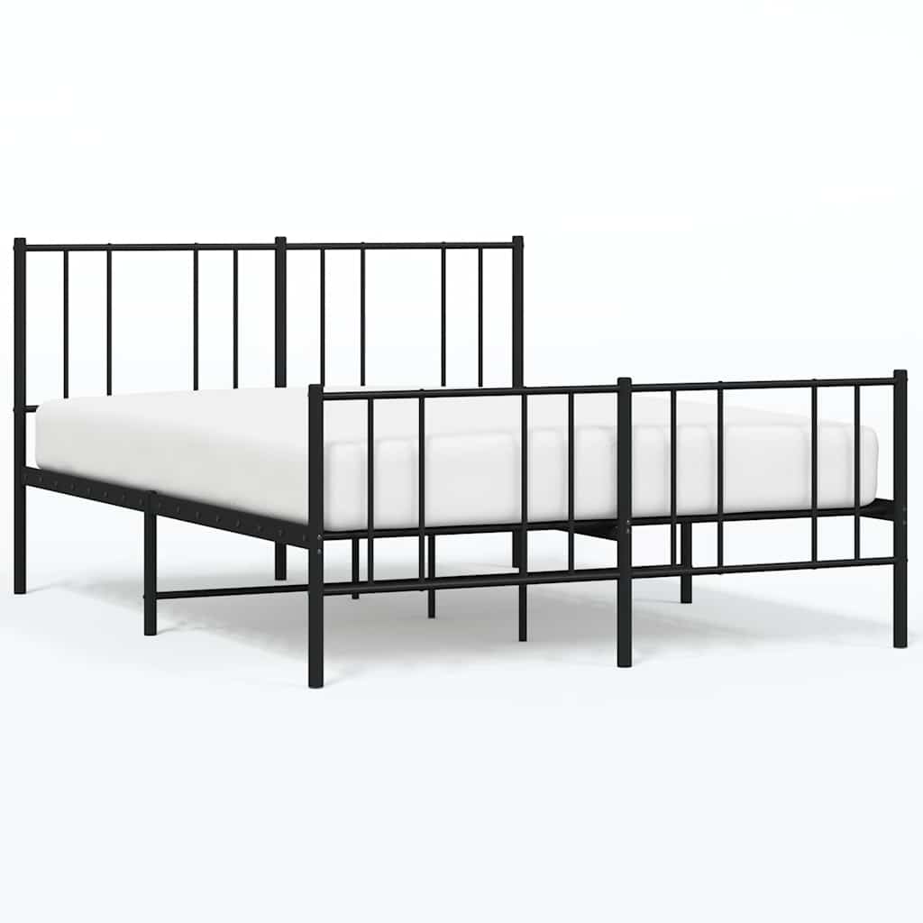Sängram med huvudgavel och fotgavel svart metall 135x190 cm