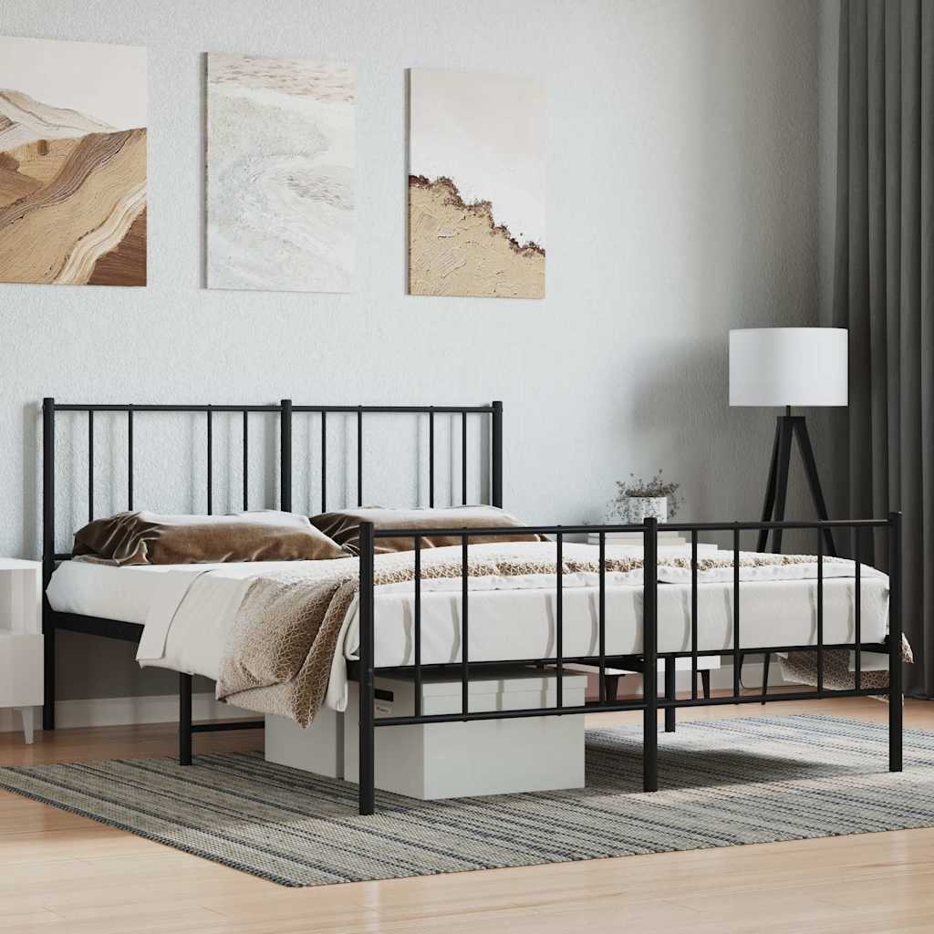 Sängram med huvudgavel och fotgavel svart metall 140x190 cm
