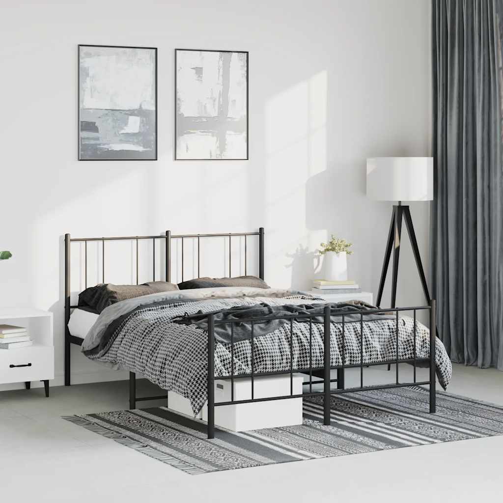 Sängram med huvudgavel och fotgavel svart metall 150x200 cm