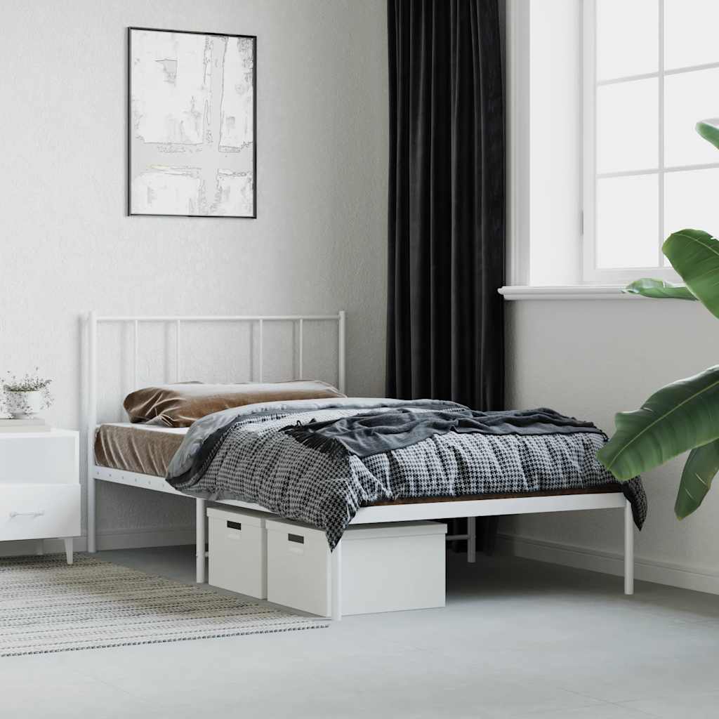 Sängram med huvudgavel metall vit 80x200 cm
