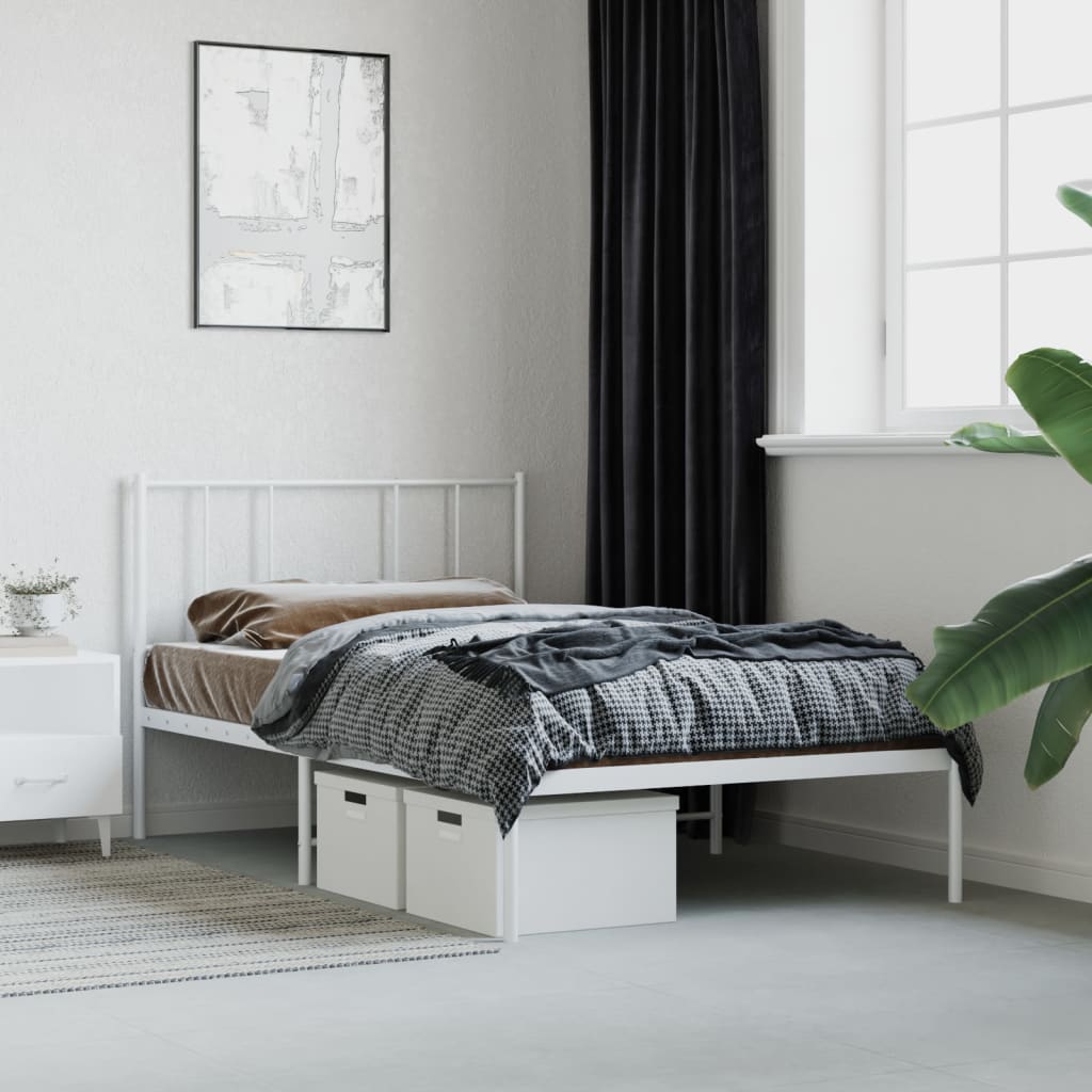 Sängram med huvudgavel metall vit 90x200 cm