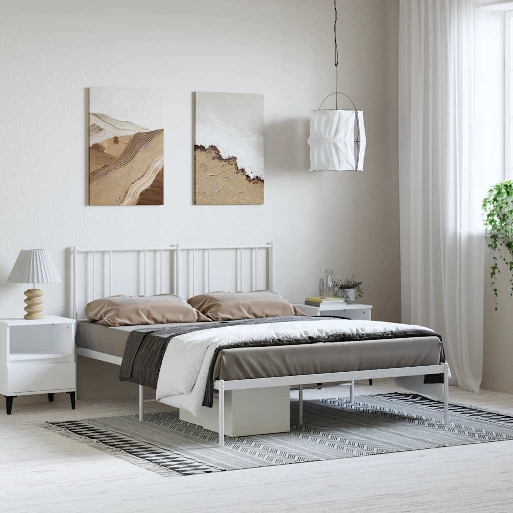 Sängram med huvudgavel metall vit 150x200 cm