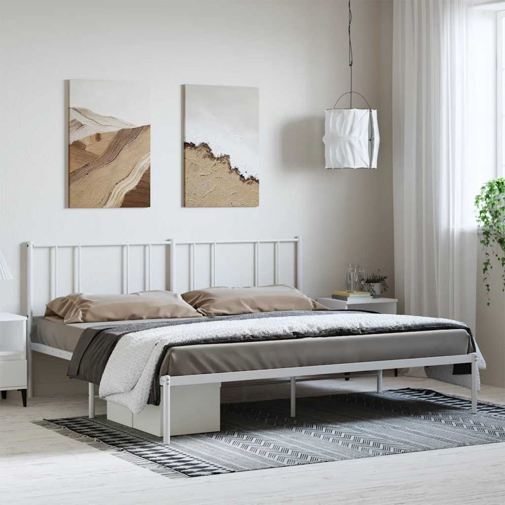 Sängram med huvudgavel metall vit 183x213 cm