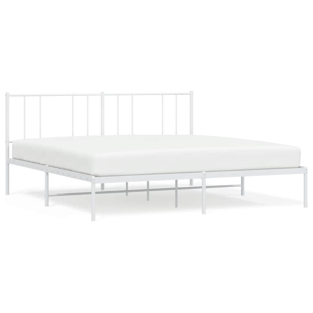 Sängram med huvudgavel metall vit 200x200 cm