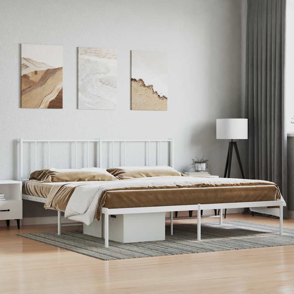Sängram med huvudgavel metall vit 200x200 cm