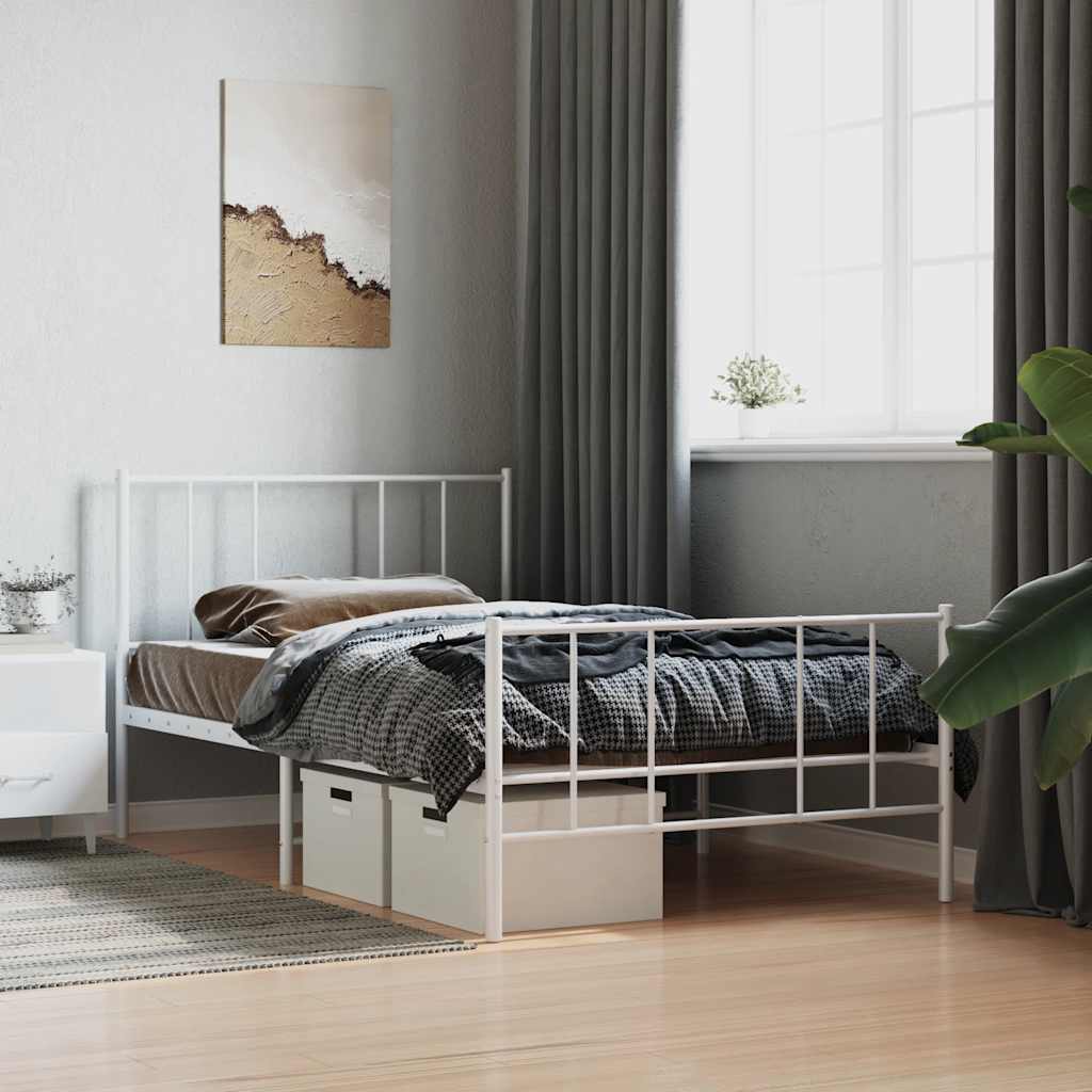 Sängram med huvudgavel och fotgavel vit metall 90x190 cm