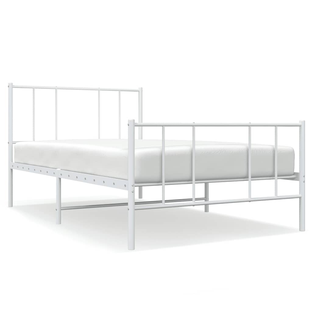 Sängram med huvudgavel och fotgavel vit metall 90x200 cm