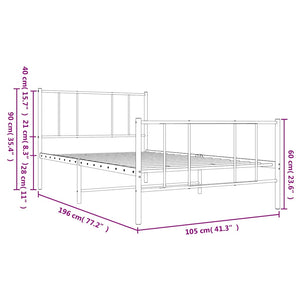 Sängram med huvudgavel och fotgavel vit metall 100x190 cm