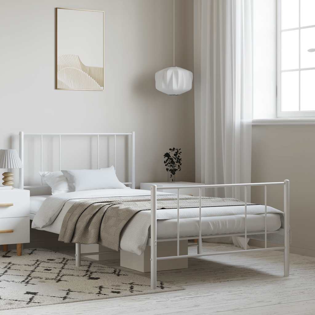 Sängram med huvudgavel och fotgavel vit metall 100x190 cm