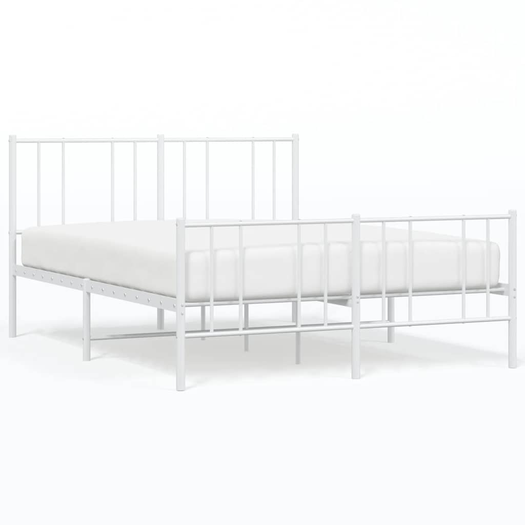 Sängram med huvudgavel och fotgavel vit metall 135x190 cm