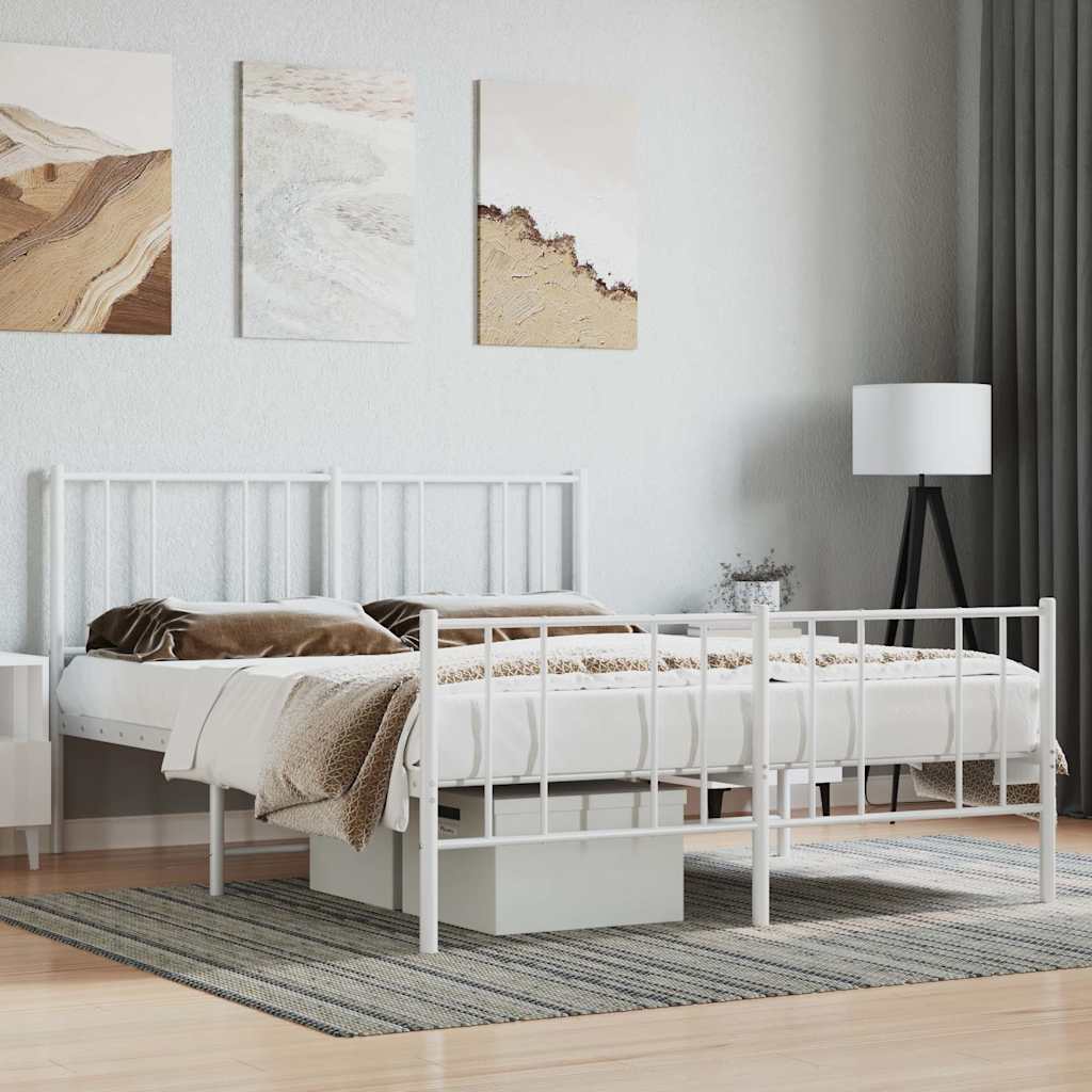 Sängram med huvudgavel och fotgavel vit metall 140x190 cm