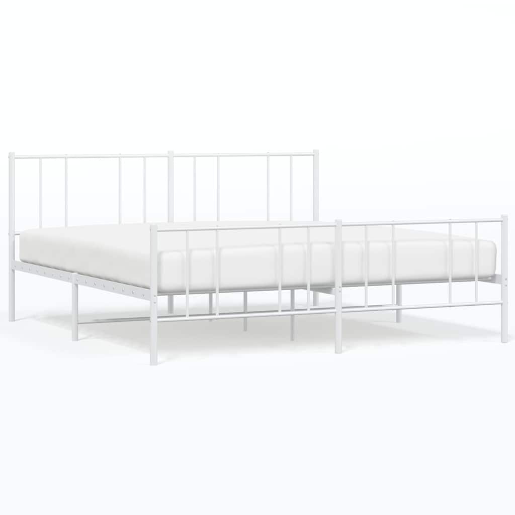 Sängram med huvudgavel och fotgavel vit metall 183x213 cm