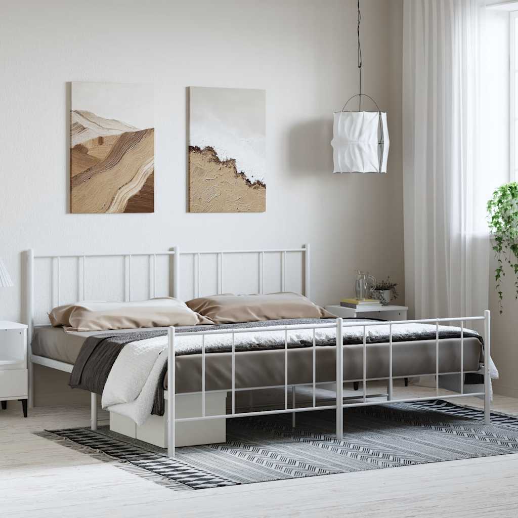 Sängram med huvudgavel och fotgavel vit metall 183x213 cm