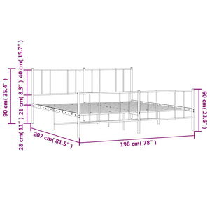 Sängram med huvudgavel och fotgavel vit metall 193x203 cm