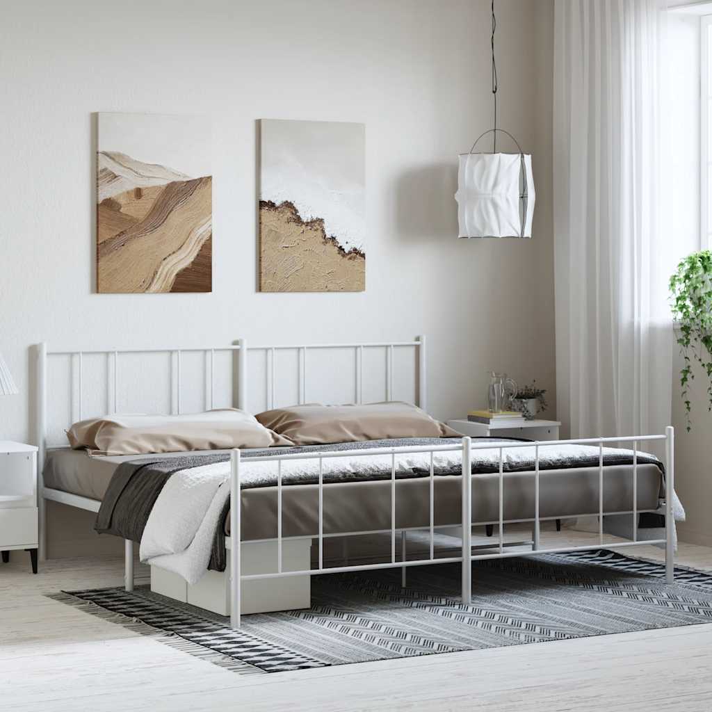 Sängram med huvudgavel och fotgavel vit metall 193x203 cm