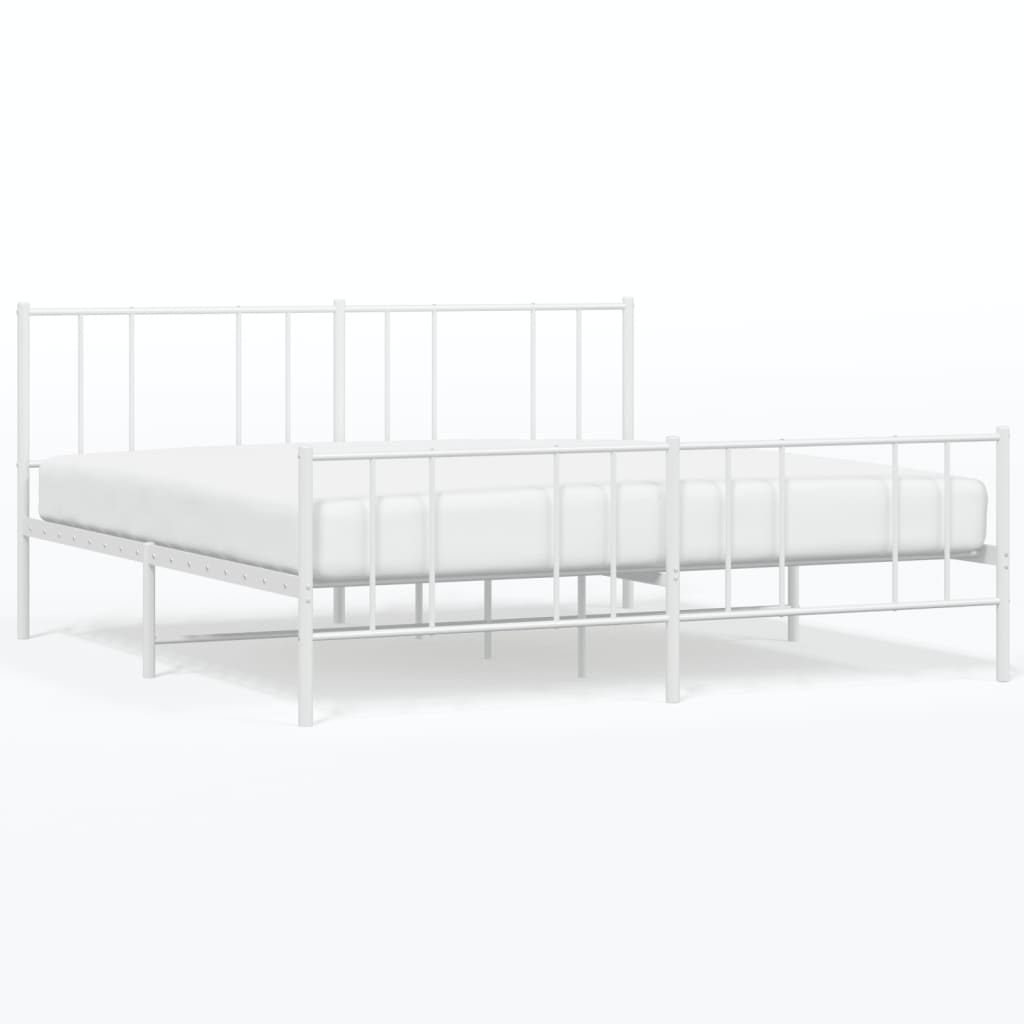Sängram med huvudgavel och fotgavel vit metall 200x200 cm