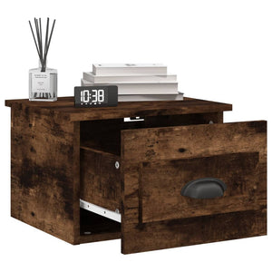 Väggmonterade sängbord rökfärgad ek 41,5x36x28 cm