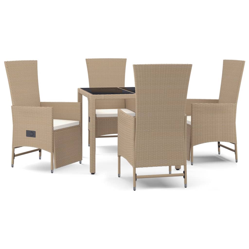 Matgrupp för trädgården med dynor 5 delar beige konstrotting