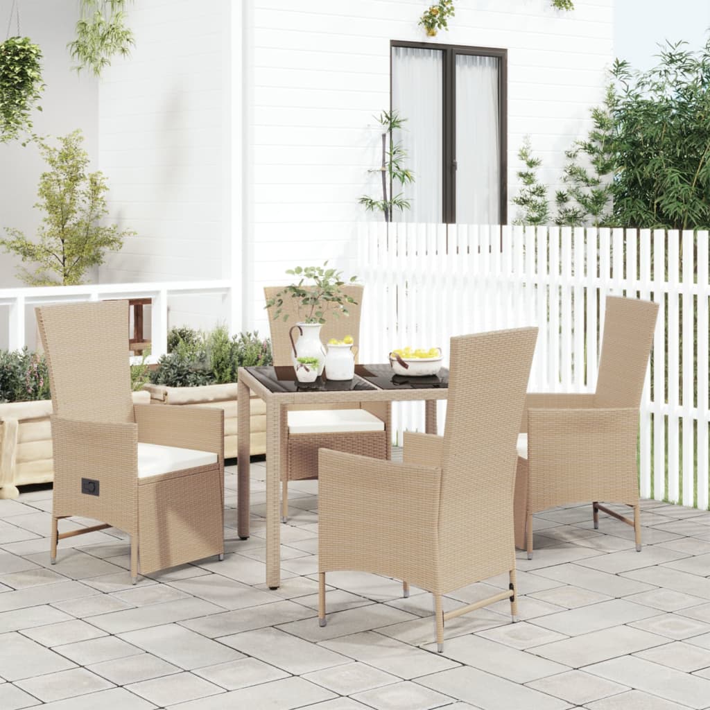Matgrupp för trädgården med dynor 5 delar beige konstrotting