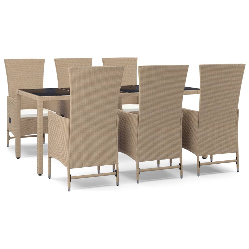 Matgrupp för trädgården med dynor 7 delar beige konstrotting