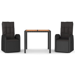 Matgrupp för trädgården med dynor 3 delar svart konstrotting