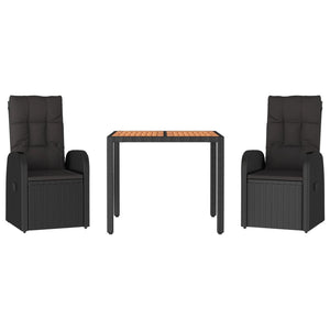 Matgrupp för trädgården med dynor 3 delar svart konstrotting