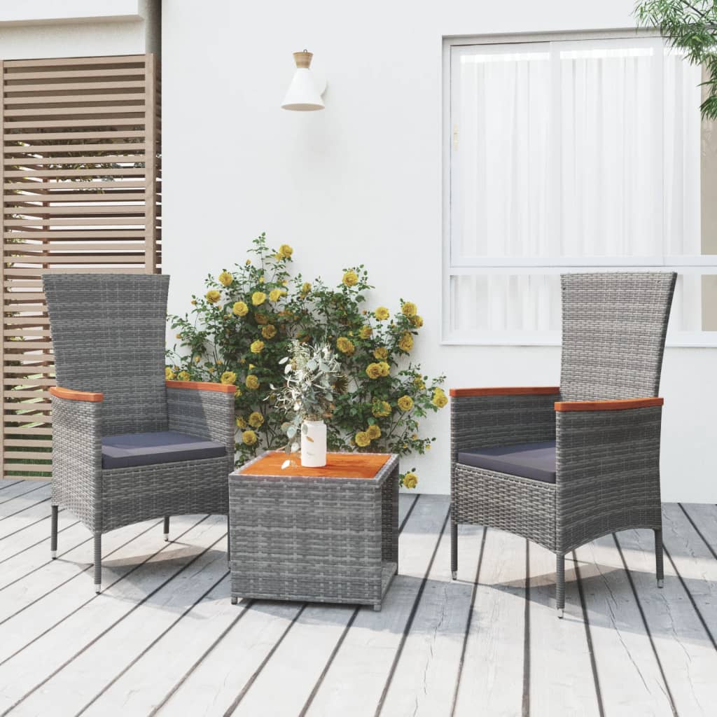 Loungegrupp för trädgården 3 delar grå konstrotting&akacia