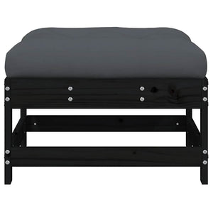 Fotpall med dyna för trädgården svart massiv furu