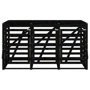 Skjul för tre sopkärl svart massiv furu