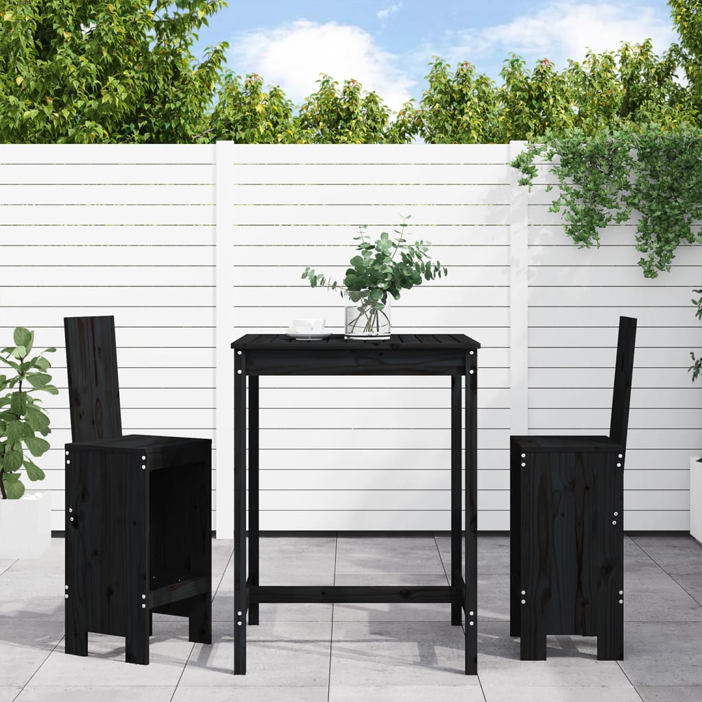 Bargrupp för trädgården 3 delar svart massiv furu