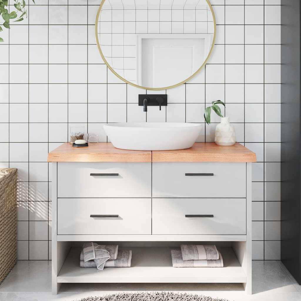 Bänkskiva badrum ljusbrun 120x50x(2-6) cm behandlat massivt trä