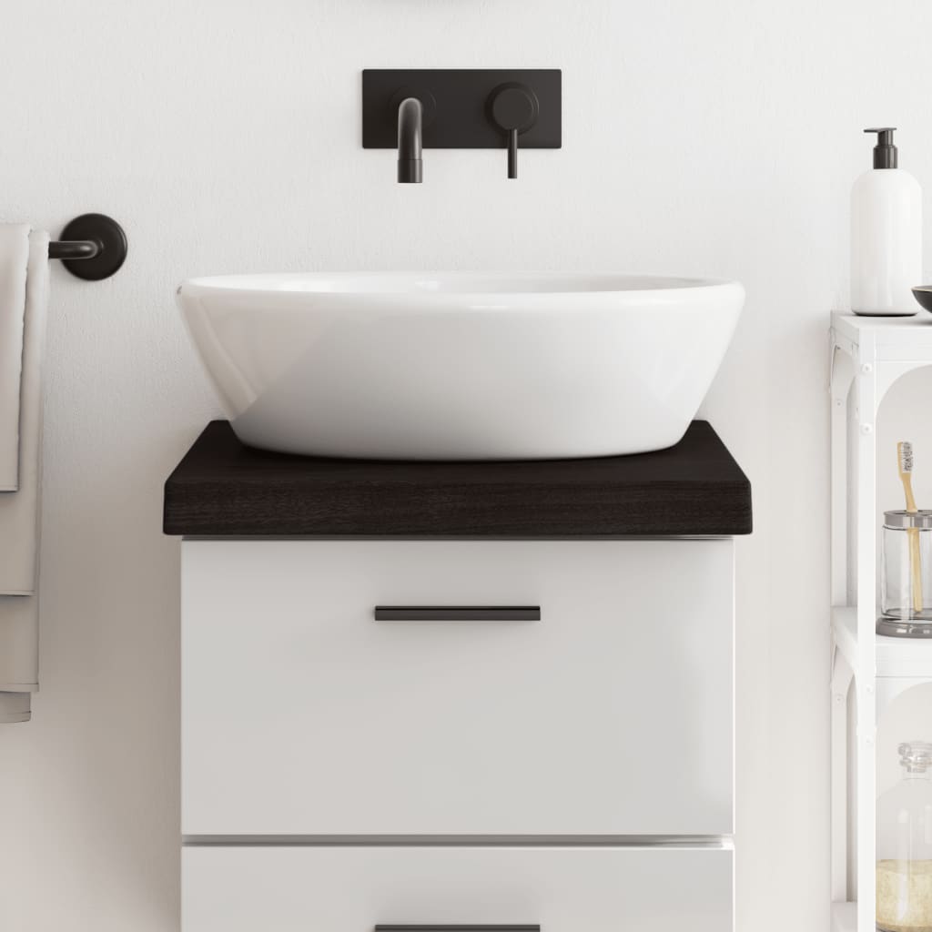Bänkskiva badrum mörkbrun 40x60x(2-6) cm behandlat massivt trä