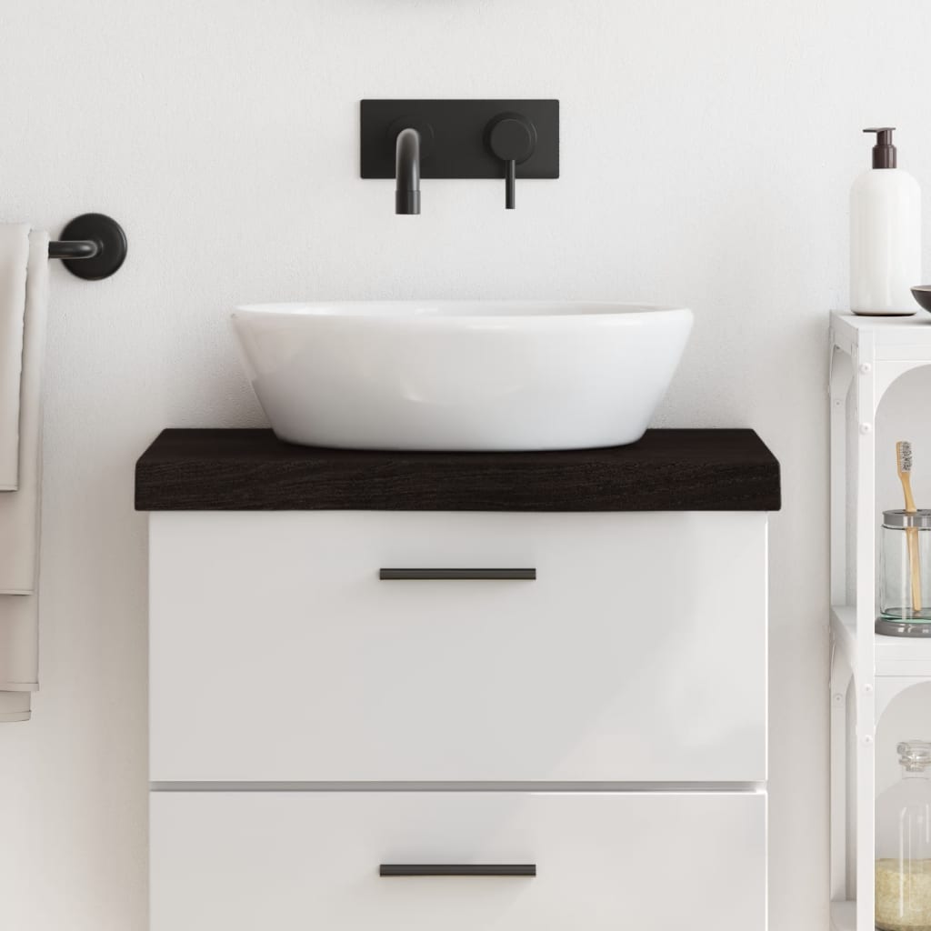 Bänkskiva badrum mörkbrun 60x40x(2-6) cm behandlat massivt trä