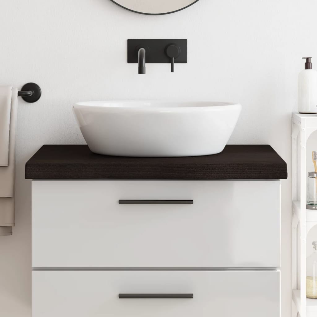 Bänkskiva badrum mörkbrun 80x60x(2-6) cm behandlat massivt trä