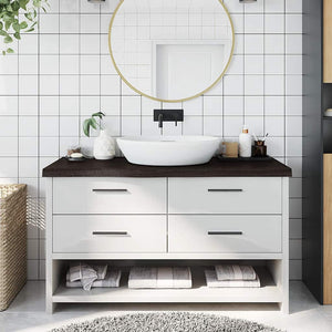 Bänkskiva badrum mörkbrun 100x40x(2-6) cm behandlat massivt trä