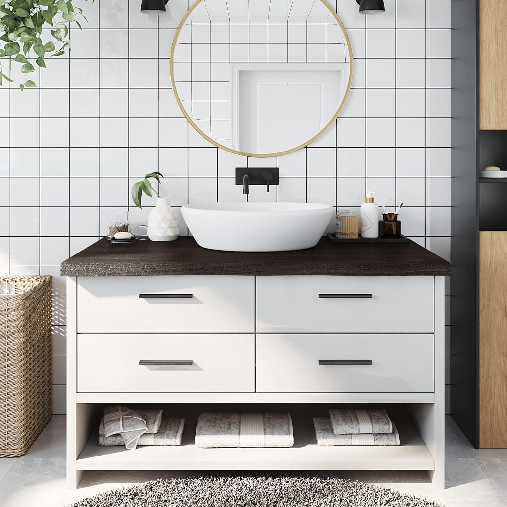 Bänkskiva badrum mörkbrun 100x50x(2-6) cm behandlat massivt trä