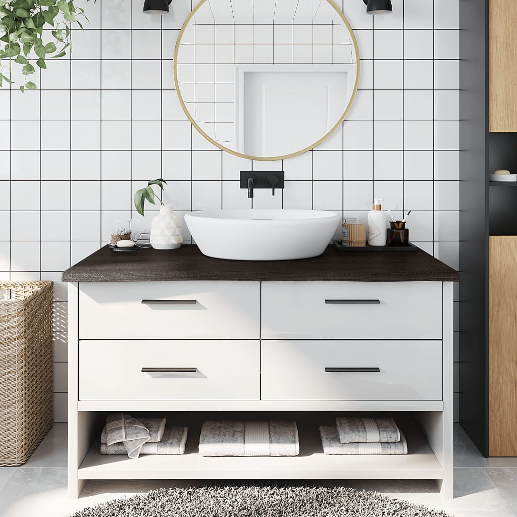 Bänkskiva badrum mörkbrun 100x60x(2-4) cm behandlat massivt trä
