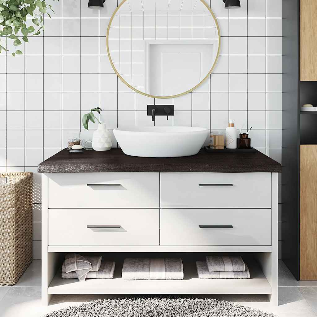 Bänkskiva badrum mörkbrun 100x60x(2-6) cm behandlat massivt trä