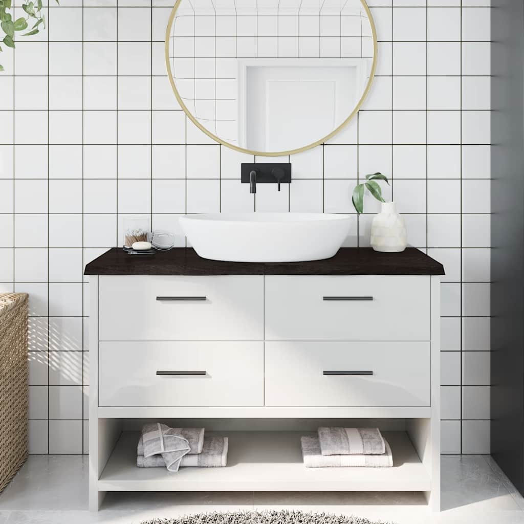 Bänkskiva badrum mörkbrun 120x50x(2-4) cm behandlat massivt trä