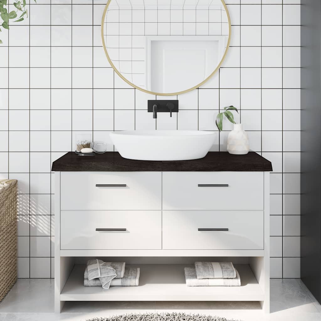 Bänkskiva badrum mörkbrun 120x50x(2-6) cm behandlat massivt trä