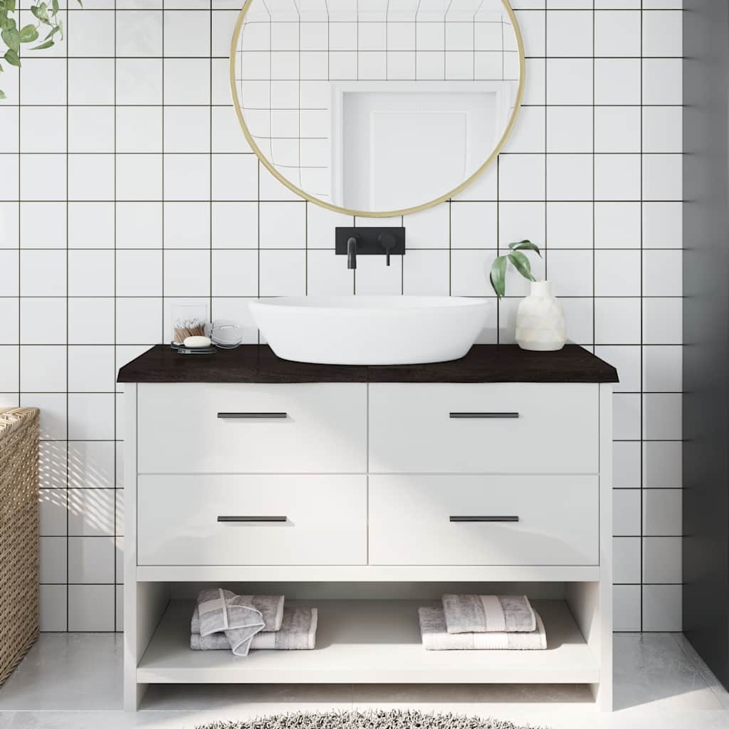 Bänkskiva badrum mörkbrun 120x60x(2-4) cm behandlat massivt trä